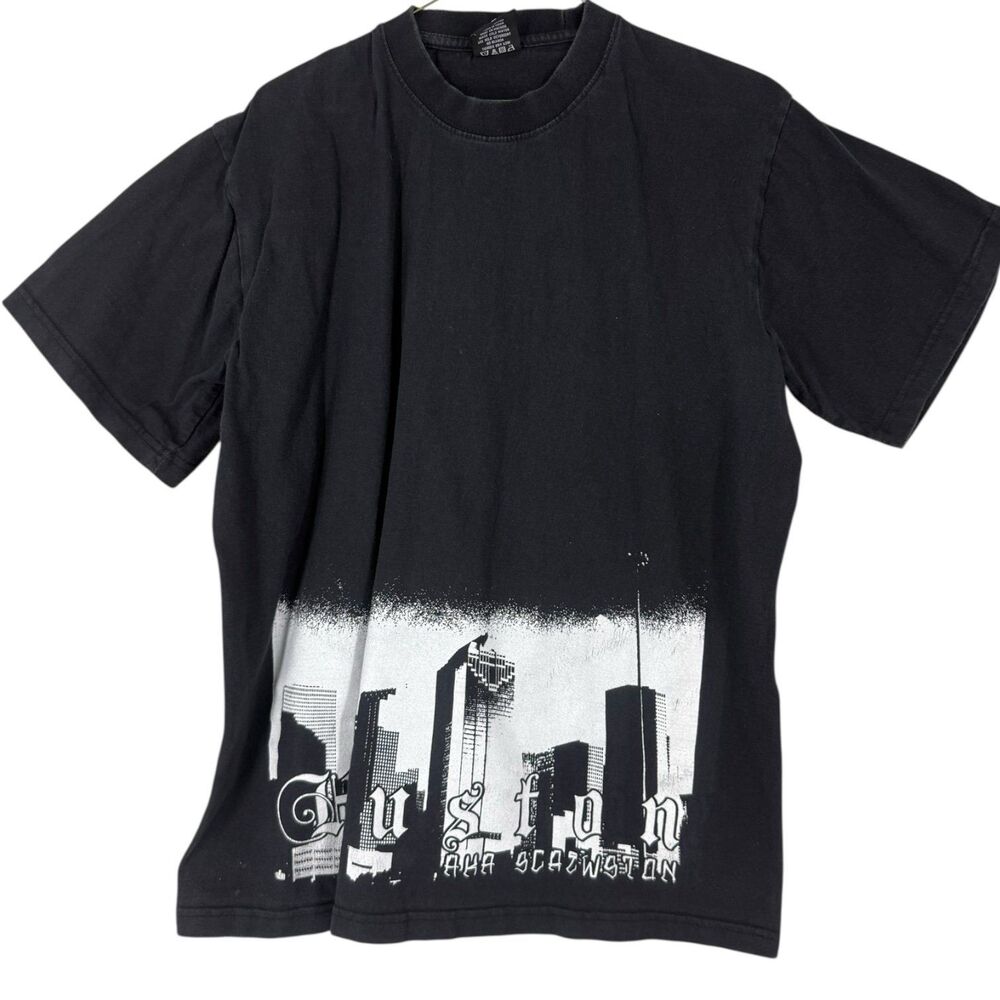 Vintage Houston Skyline Graphic Tee Black Streetwear Urban T-Shirt Dream USA M
